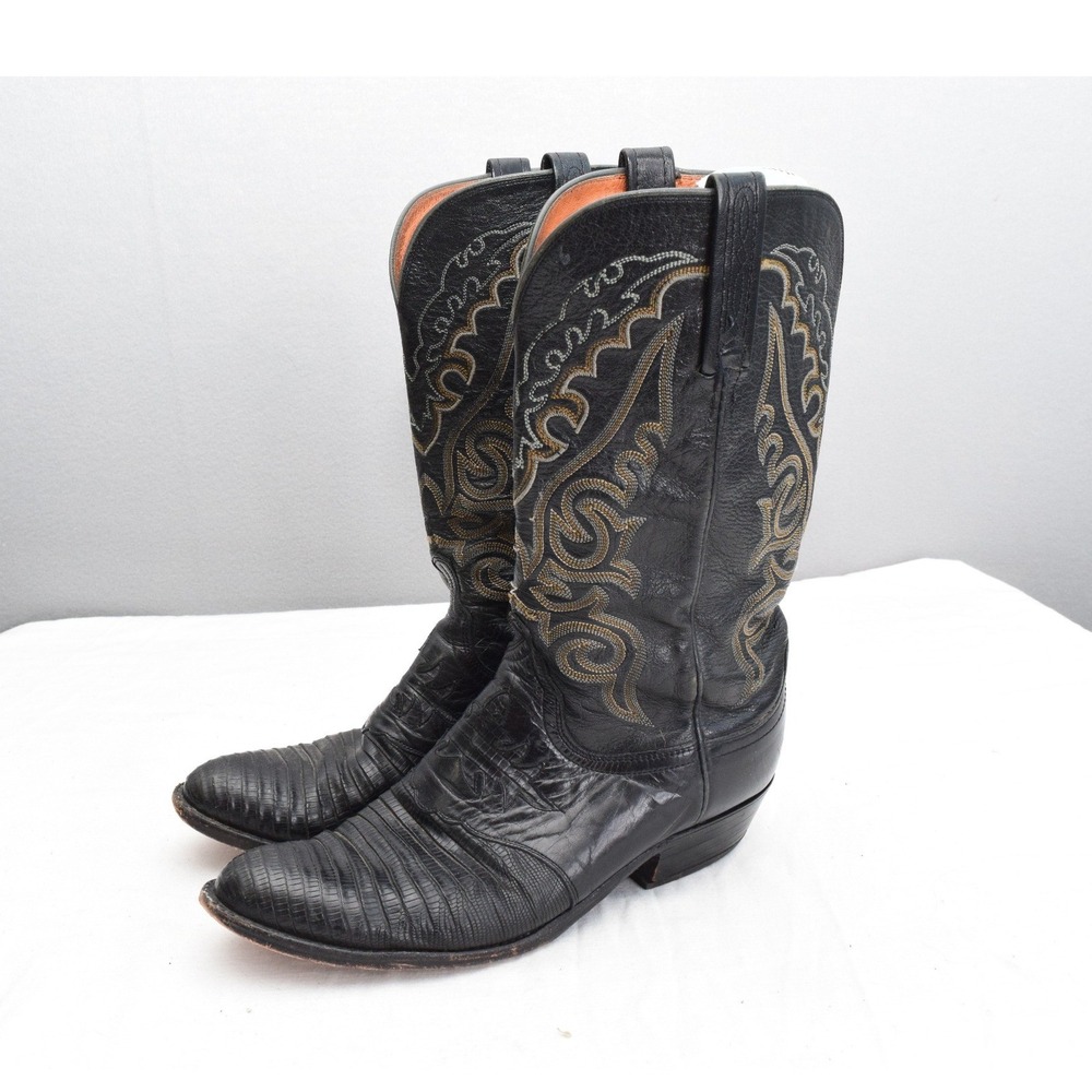 Lucchese 1883 Teju Lizard Skin Cowboy Boots 9 D Black Western Mens Exotic